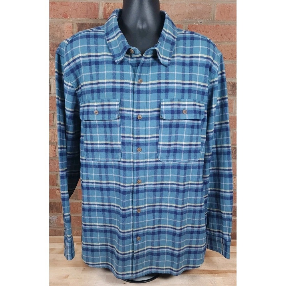 Marmot Mountain Works Long Sleeve Button Down Flannel Shirt Mens XL Blue Plaid
